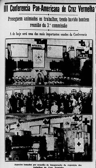 Newspaper clipping with photographs of a meeting and an exhibition