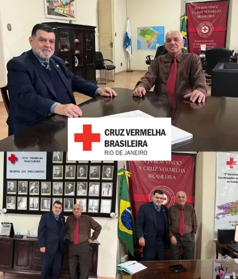 O presidente Luiz Carlos dos Santos e o vice-presidente Antônio Pedregal no gabinete e na Galeria dos Presidentes do Palácio da Cruz Vermelha