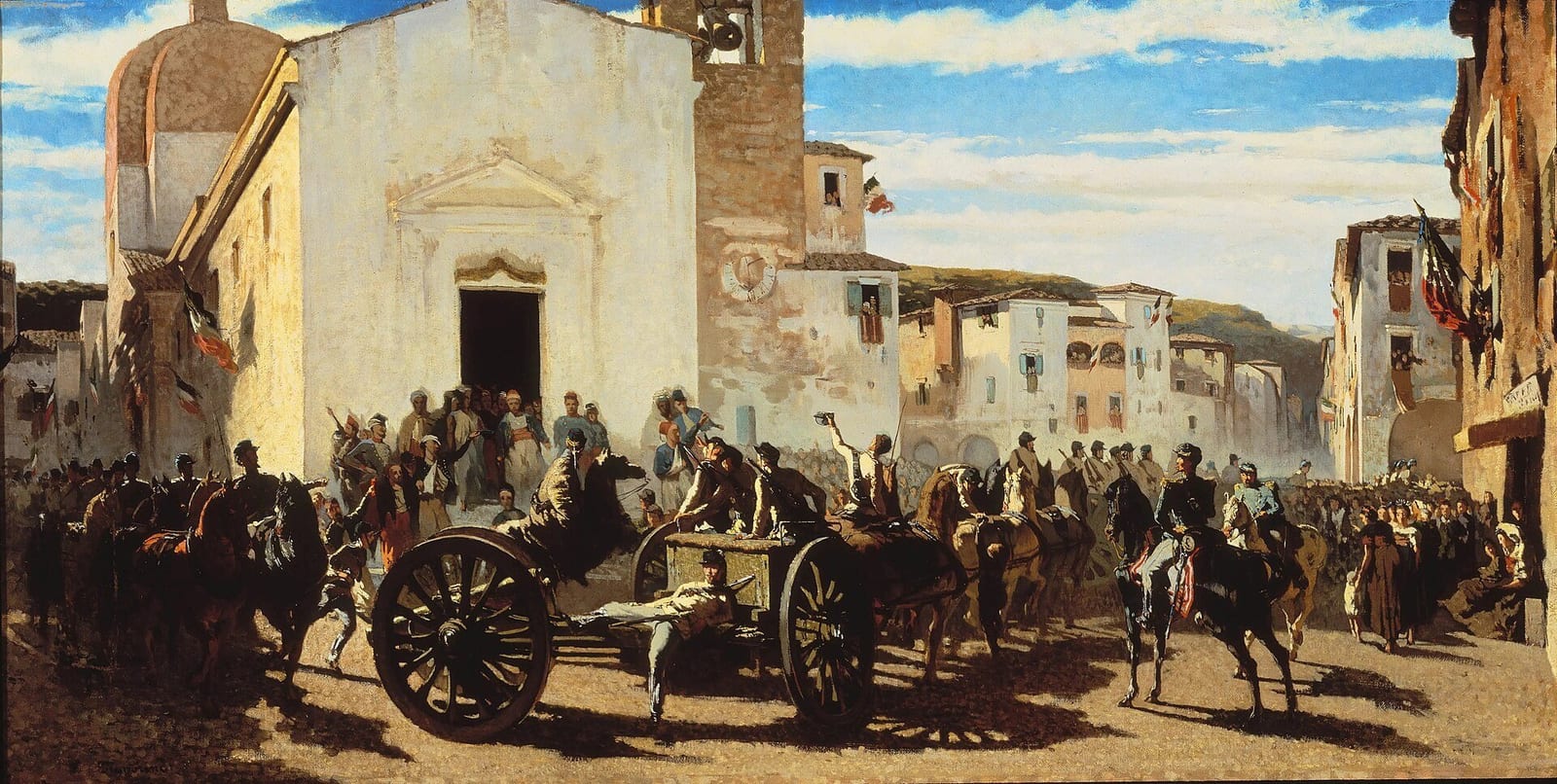 Pintura de Telemaco Signorini: feridos franceses chegam a Montechiaro após a Batalha de Solferino, em 1859
